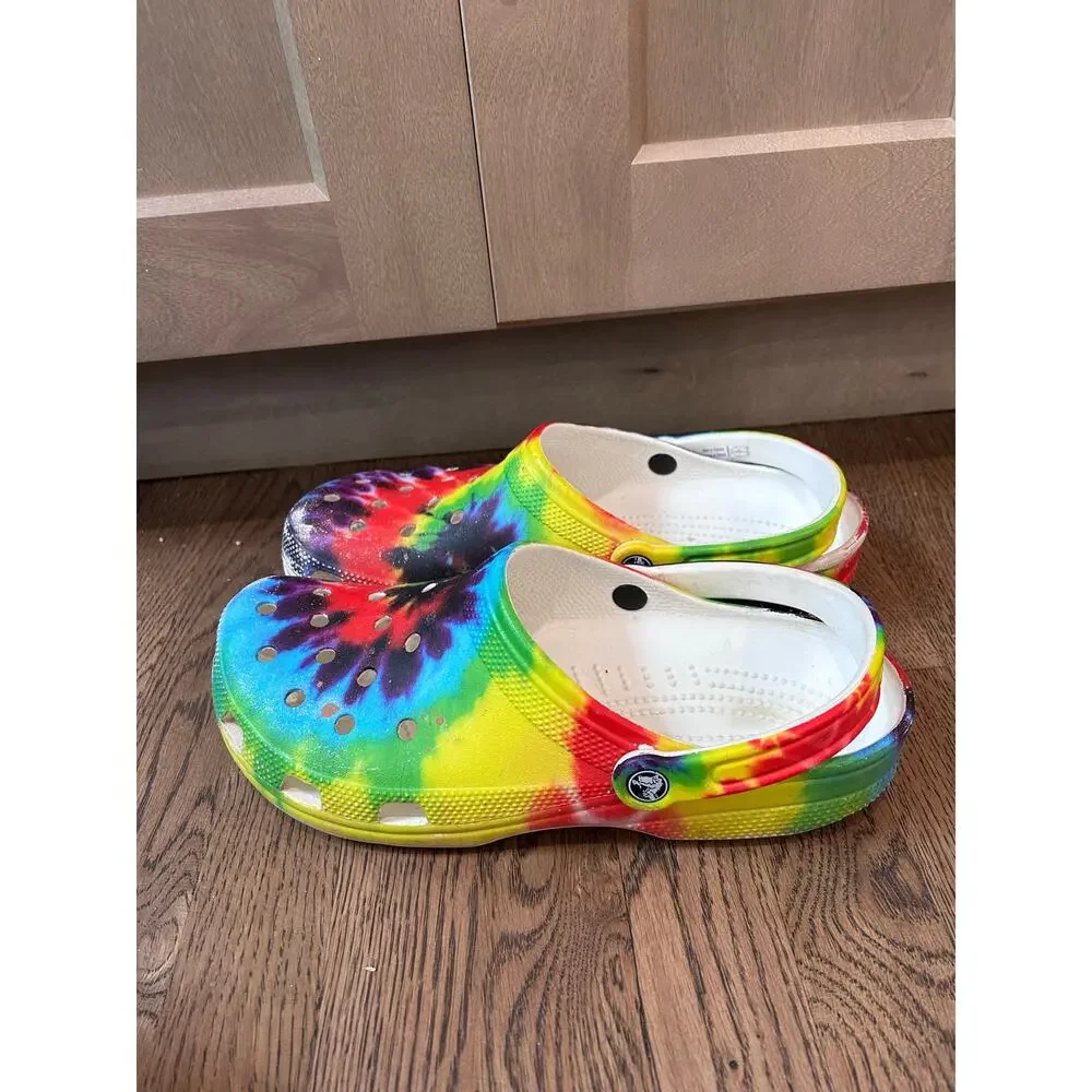Crocs Classic Tie-Dye Graphic Clogs Rainbow Multi-Color Men's Size 12 Slip On